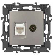 Розетка Elegance 14-3110-16 RJ45+TV, титан  Б0065768  ЭРА