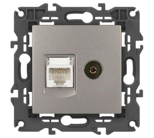 Розетка Elegance 14-3110-16 RJ45+TV, титан  Б0065768  ЭРА