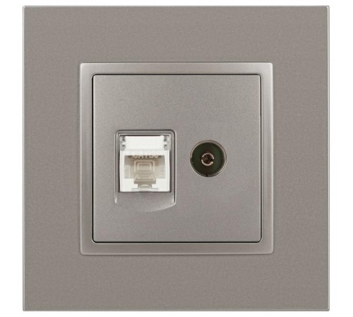 Розетка Elegance 14-3110-16 RJ45+TV, титан  Б0065768  ЭРА