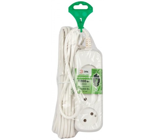 Удлинитель электрический ЭРА UDL-10-370 Greenline 3 розетки без заземления 7м ПВС 2x1мм2   Б0065031  ЭРА