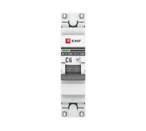 Выключатель автоматический однополюсный 1P 6А (C) 6кА ВА 47-63M c электромагнитным расцепителем PROxima  mcb4763m-6-1-6C-pro  EKF (замена - M63MA616