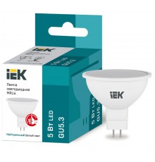 Лампа светодиодная LED 5Вт GU5.3 220В 4000К MR16 софит  LLE-MR16-5-230-40-GU5  IEK