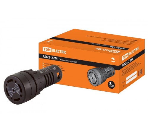 Сигнализатор звуковой AD22-22M/k31 d22 мм 220В AC черный  SQ0746-0002  TDM