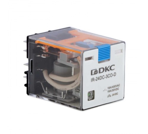 Одиночное реле, 3 перекидных контакта, 24 В DC, до 16 А  IR-24DC-3CO-D  DKC