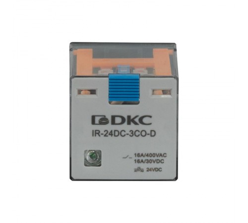 Одиночное реле, 3 перекидных контакта, 24 В DC, до 16 А  IR-24DC-3CO-D  DKC