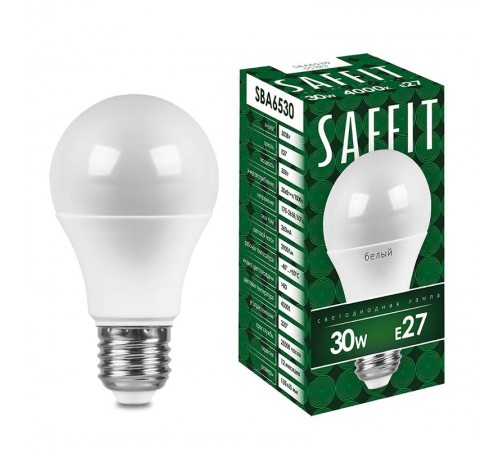 Лампа светодиодная, 30W 230V E27 2700K A65, SBA6530  55182  SAFFIT