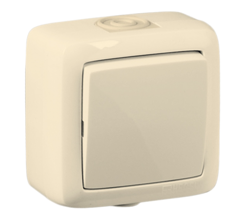 Выключатель открытой установки, одноклавишный, брызгозащищенный, цвет слоновая кость  ВА16-211-01  HEGEL