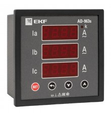 Амперметр AD-963s цифровой на панель 96x96 (квадратный вырез) трехфазный в коротком корпусе PROxima  AD-963s  EKF