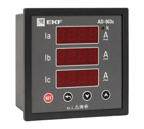 Амперметр AD-963s цифровой на панель 96x96 (квадратный вырез) трехфазный в коротком корпусе PROxima  AD-963s  EKF