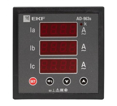 Амперметр AD-963s цифровой на панель 96x96 (квадратный вырез) трехфазный в коротком корпусе PROxima  AD-963s  EKF