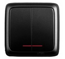 Выключатель открытой установки, двухклавишный, с индикацией, с изолирующей пластиной, цвет черный  ВА10-154-08  HEGEL