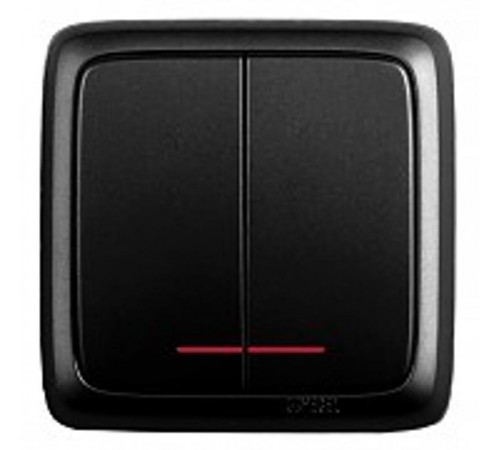 Выключатель открытой установки, двухклавишный, с индикацией, с изолирующей пластиной, цвет черный  ВА10-154-08  HEGEL