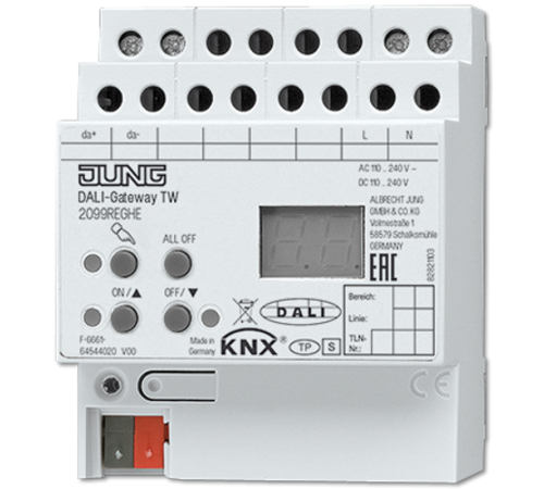 KNX<->DALI TW шлюз, монтаж на DIN-рейку, 4 модуля; KNX  2099REGHE  Jung