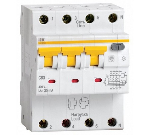 Выключатель автоматический дифференциального тока АВДТ34 C63 30мА  MAD22-6-063-C-30  IEK