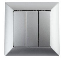 4-106-03 Intro Выключатель тройной, 10А-250В, СУ, Solo, алюминий  Б0043300  Intro