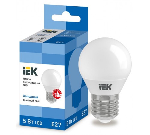 Лампа светодиодная LED 5Вт Е27 230В 6500К ECO G45 шар  LLE-G45-5-230-65-E27  IEK
