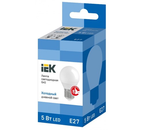 Лампа светодиодная LED 5Вт Е27 230В 6500К ECO G45 шар  LLE-G45-5-230-65-E27  IEK