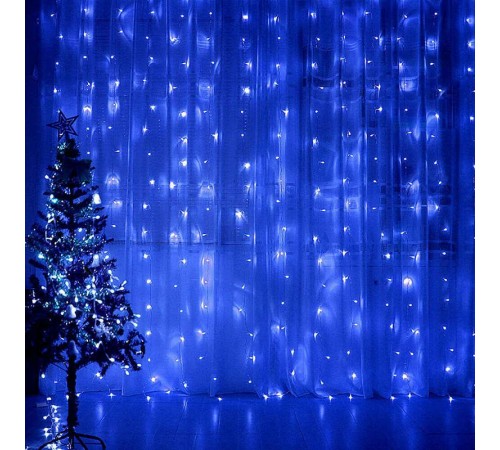 Гирлянда - занавес CL19  204 диодов  синий , 2*1,5м + 3м IP44 прозрачный шнур  32330  FERON