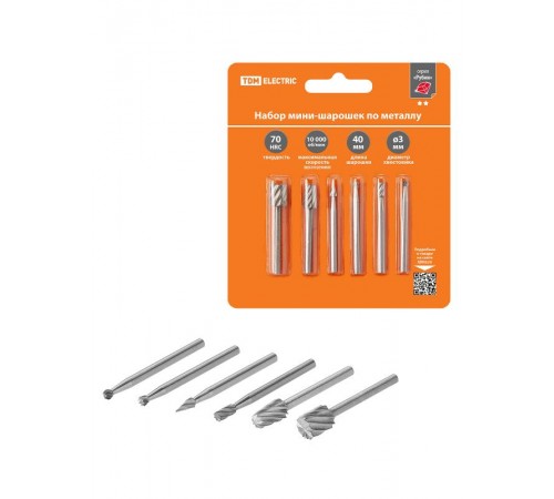 Набор мини-шарошек шлифовальных,  3 мм, L 40 мм, по металлу, 6 шт, "Рубин"   SQ1097-0521  TDM