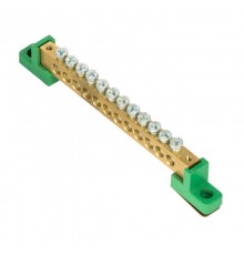 Шина "0" PE 8x12мм 12 отверстий латунь с контактной пластиной 2 зелёных угловых изолятора EKF PROximasn0-125-12-2-peEKF