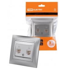 Розетка компьютерная двойная RJ45 металлик "Лама"  SQ1815-0265  TDM