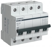 Выключатель автоматический четырёхполюсный ВА47-29М 4P 1,6А 4,5кА D MVA21-4-D16-D-G GENERICA