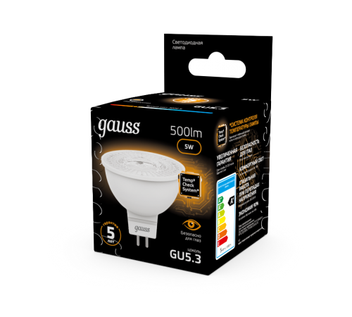 Лампа светодиодная LED 5Вт GU5.3 220В 3000К MR16  101505105  Gauss