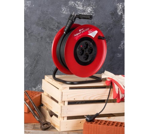 Удлинитель на катушке "Гефест 2.0" 4 гнезда 30м с заземлением и предохранителем КГ 3*2,5 16А/3,5кВт PROxima  UKG02-16-R325-4-30  EKF