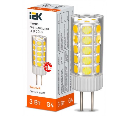 Лампа светодиодная CORN капсула 3Вт 12В 3000К керамика G4  LLE-CORN-3-012-30-G4  IEK