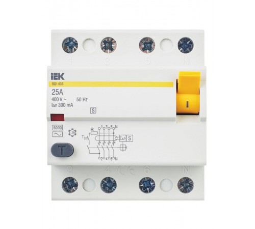 Выключатель дифференциальный (УЗО) ВД1-63S 4п 25А 300мА тип AC  MDV12-4-025-300  IEK
