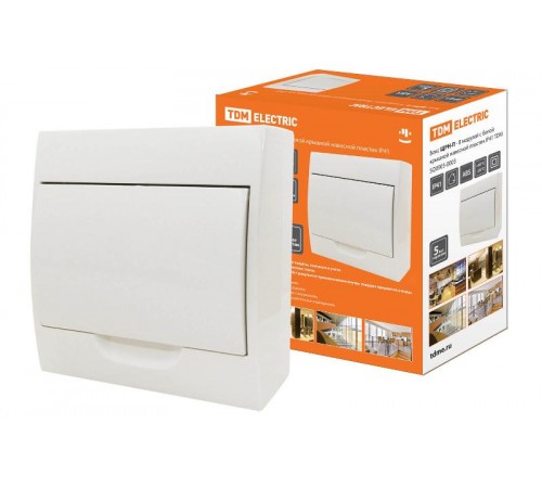 Бокс пластиковый навесной ЩРН-П-8 модулей с белой крышкой, навесной, пластик IP41  SQ0903-0003  TDM