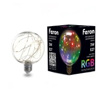 Лампа светодиодная, (3W) 230V E27 RGB G95, LB-382  41678  FERON