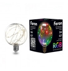 Лампа светодиодная, (3W) 230V E27 RGB G95, LB-382  41678  FERON