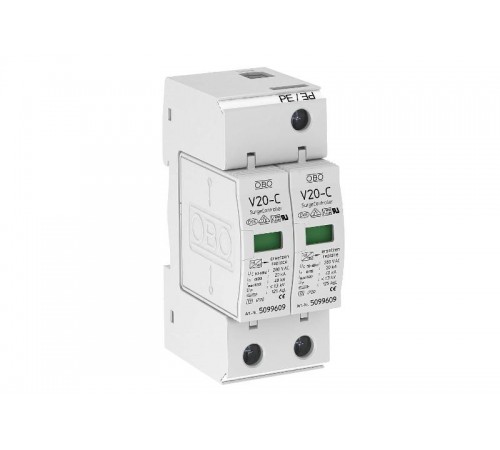Устройства защиты от импульсных перенапряжений УЗИП для силовых сетей 2 пол. (Класс II), 280 В (V20-C 2-280)  5094621  OBO Bettermann