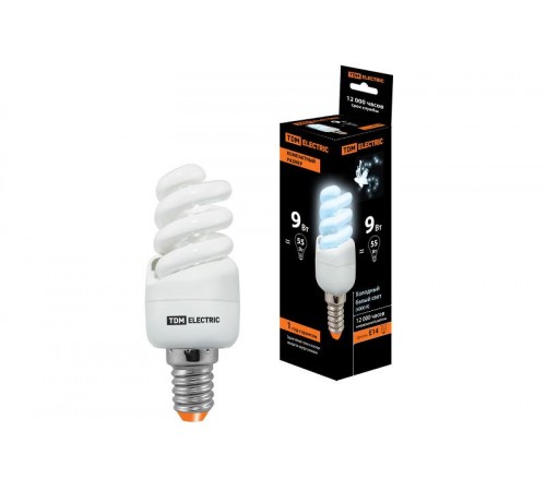 Лампа энергосберегающая КЛЛ  9Вт E14 840 cпираль FSТ2 КОМПАКТ 35х95мм  SQ0323-0172  TDM