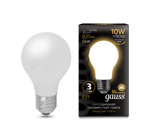 Лампа светодиодная Black LED Filament A60 OPAL E27 10W 820lm 2700К  102202110  Gauss