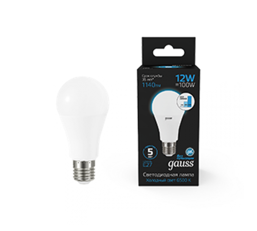 Лампа светодиодная A60 12W 1140lm 6500K Е27 шаг. диммирование LED 1/10/50  102502312-S  Gauss
