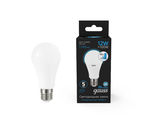 Лампа светодиодная A60 12W 1140lm 6500K Е27 шаг. диммирование LED 1/10/50  102502312-S  Gauss
