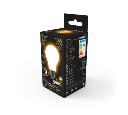 Лампа светодиодная Black LED Filament A60 OPAL E27 10W 820lm 2700К  102202110  Gauss