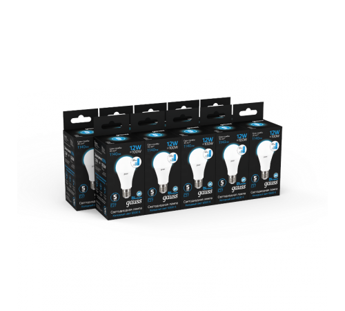 Лампа светодиодная A60 12W 1140lm 6500K Е27 шаг. диммирование LED 1/10/50  102502312-S  Gauss