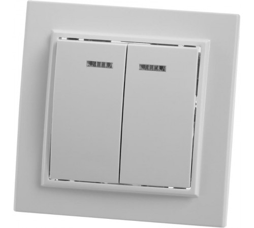 PSW10-9002-01 Выключатель 2-клавишный с индикатором, 250В, 10А, серия Эрна, белый  39042  STEKKER
