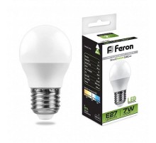 Лампа светодиодная LB-95 (7W) 230V E27 4000K G45  25482  FERON