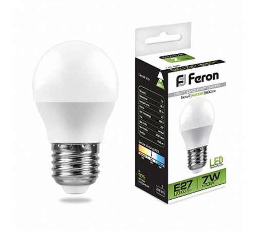 Лампа светодиодная LB-95 (7W) 230V E27 4000K G45  25482  FERON
