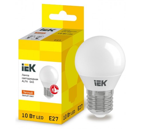 Лампа светодиодная  ALFA G45 шар 10Вт 230В 3000К E27  LLA-G45-10-230-30-E27  IEK