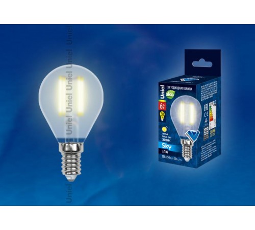 Лампа светодиодная LED-G45-6W/WW/E14/FR PLS02WH LED. "шар", мат.3000К Серия Sky  UL-00000303  Uniel