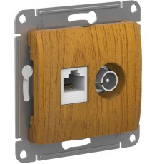 Glossa Дерево Дуб Розетка 2-ая TV + компьютерная RJ45, кат. 5Е, механизм  GSL000589  SE