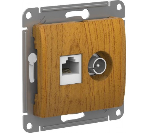 Glossa Дерево Дуб Розетка 2-ая TV + компьютерная RJ45, кат. 5Е, механизм  GSL000589  SE