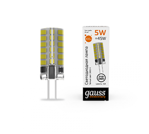 Лампа светодиодная Elementary G4 AC210-240V 5W 400lm 3000K силикон LED 1/20/200  18015  Gauss
