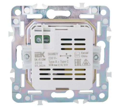SKANDY Розетка USB A+C 18Вт SK-R13W арктический белый  SK-U22-018-K01  IEK