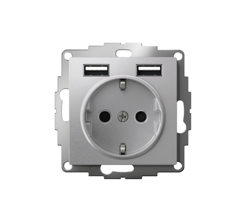 AtlasDesign Алюминий Розетка 16А c 2 USB A+A, 5В/2,4А, 2х5В/1,2А, механизм  ATN000330  SE